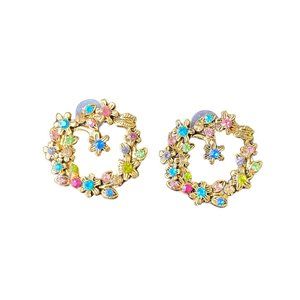 Fashion Jewelry Earrings multi color stones Floral Spring | Gold color Studs